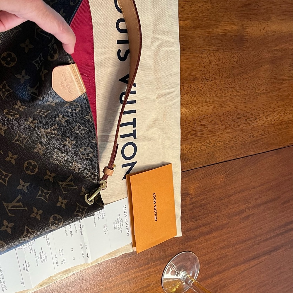Louis Vuitton Monogram Canvas Shoulder Bag with Natural Vachetta and Red Trim - Picture 10 of 16